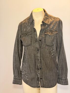 Haut en chambray vintage, sans manches en denim des années 90 : Baie de